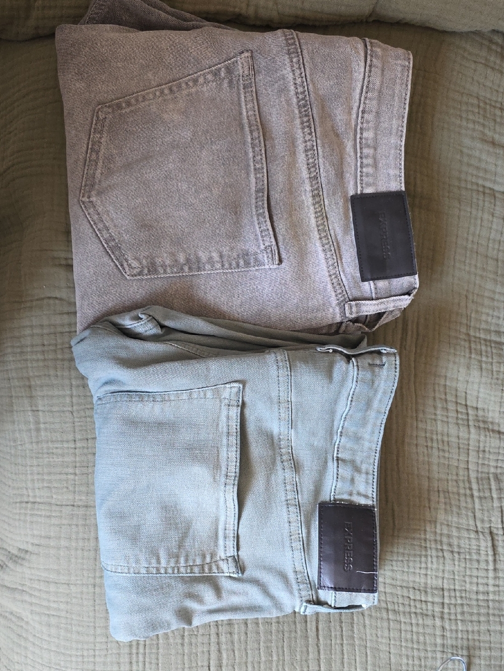 Express Light Gray and Pale Green Jeans - Premium Casual Fit